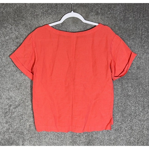 A‎ New Day Linen Rayon Short Sleeve Cuffed Top Womens Size XS Coral Peach - Picture 2 of 6